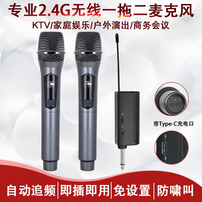 Wireless Microphone Charging One-To-Two Home KTV Sound Card Live Karaoke Professional Handheld 2.4G Wireless Microphone