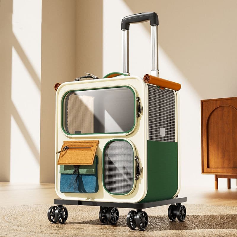 Large Capacity Cat Carrier Suitcase with Wheels, Multi-Cat Portable Travel Backpack, Transparent