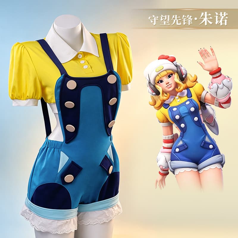 Overwatch 2 Juno Cosplay Costume Game Same Style Female Outfit Yellow Blue Suspenders Shorts Game Casual Wear