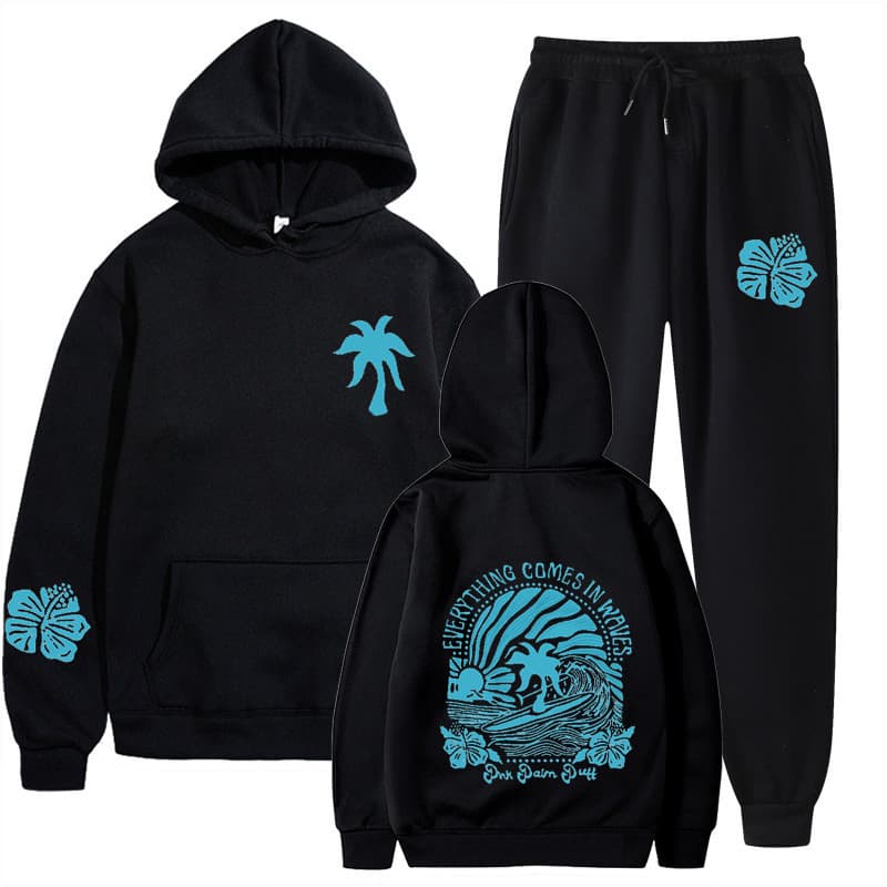 EVERYTHING COMES IN WAVES Hoodie Set CHASING SUN SETS Sweatshirt and Sweatpants