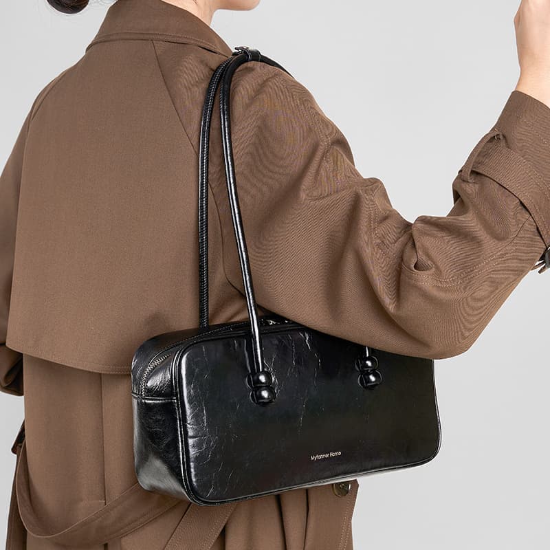 Bowling-Style Women's Bag 2026 New Model, First-Layer Cowhide Leather Shoulder Underarm Genuine Leather Bag, Handbag Tote Bag, Large Capacity, Versatile