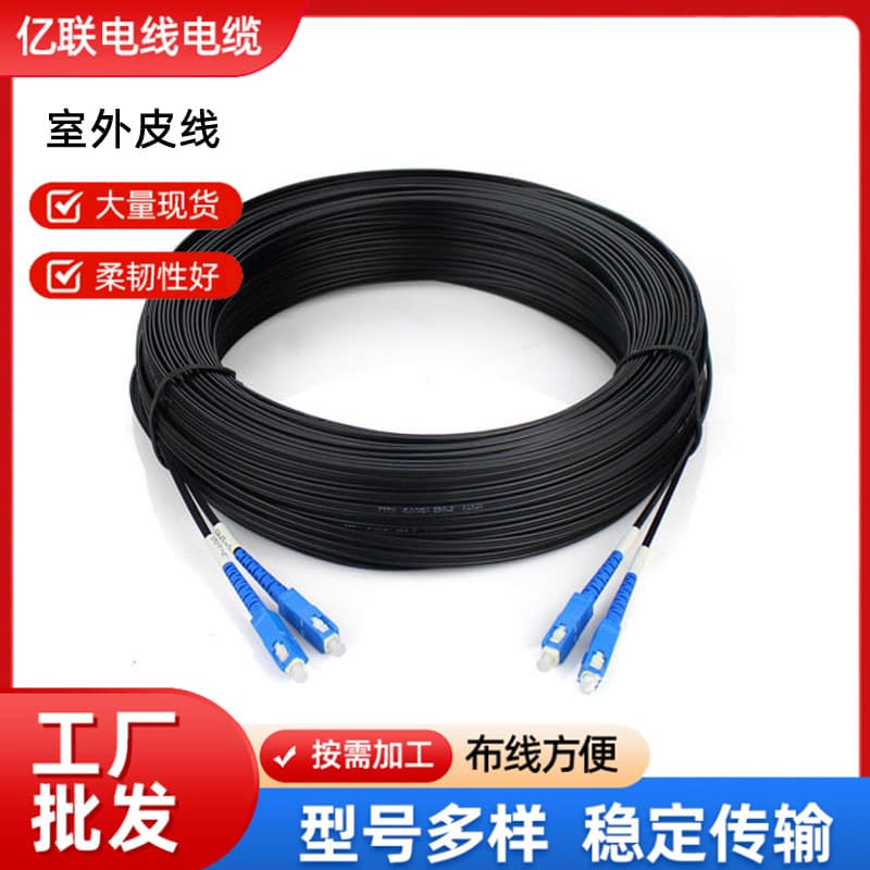 Fiber Optic Cable Indoor Outdoor Drop Cable 2-Core Fiber Patch Cord Tensile Two-Core Communication Cable Optical Fiber Pigtail S