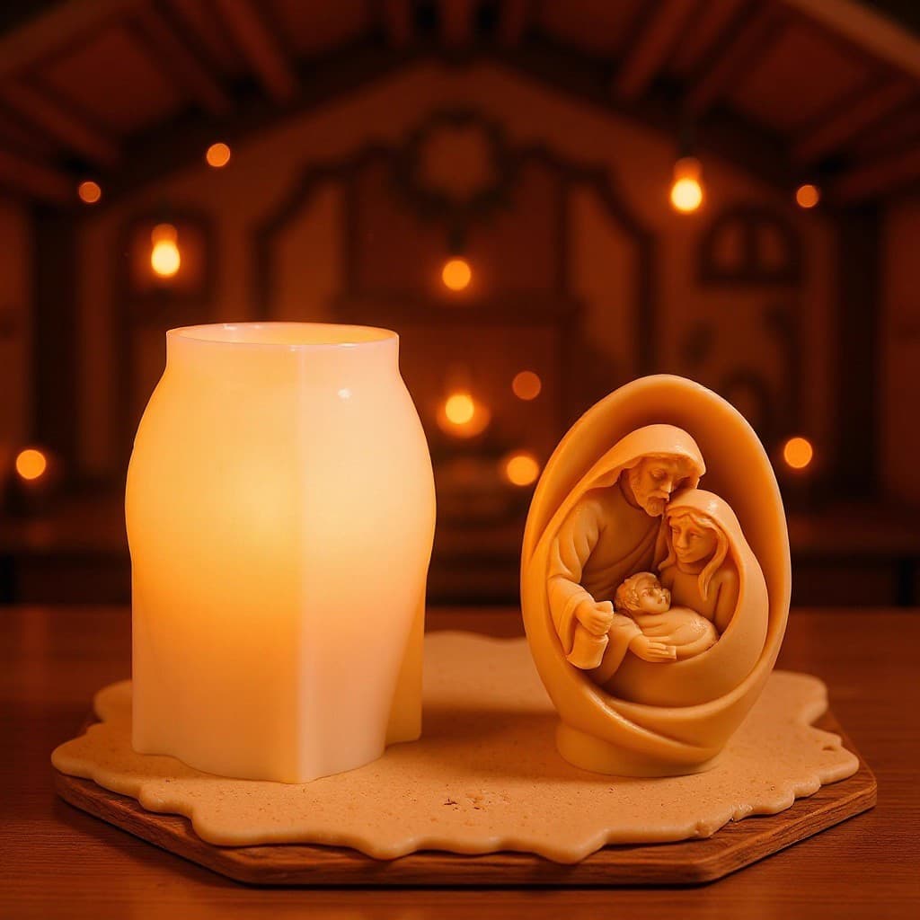 Holy Family egg-shaped relief silicone mold handmade DIY scented candle plaster art decoration mold D235