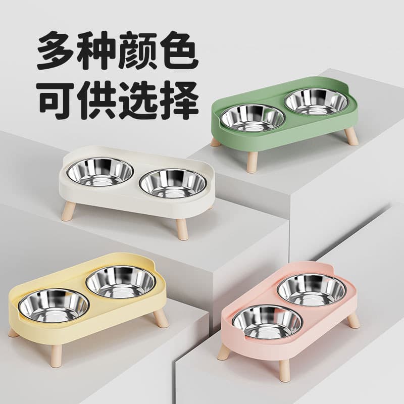 Pet Food and Water Bowl Set, Stainless Steel, Anti-Tip, Double Bowl, Neck Protection, Pet Feeding Double Bowl