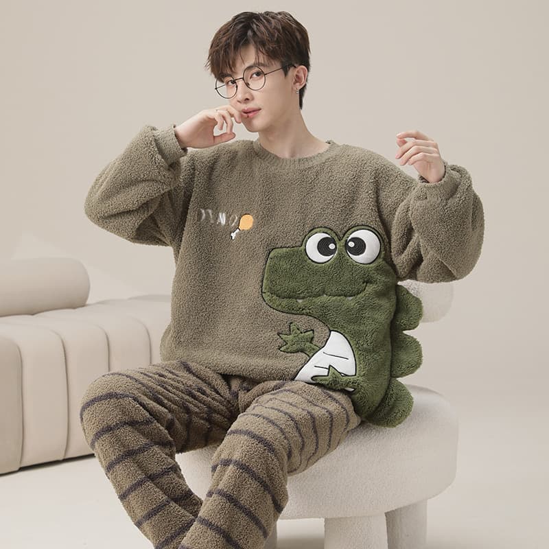 Extra Large Men's Pajama Set for 280 Jin, Half-Side Fleece, Thickened Winter Warmth, Youth Homewear