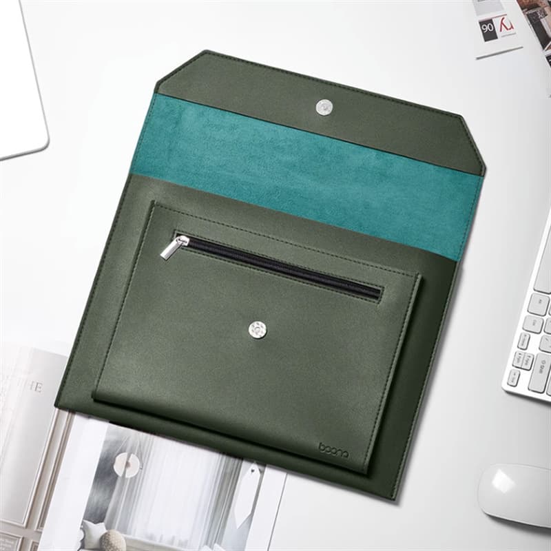 Custom PU leather 14-inch computer bag, light luxury business tablet sleeve, magnetic buckle zipper file bag