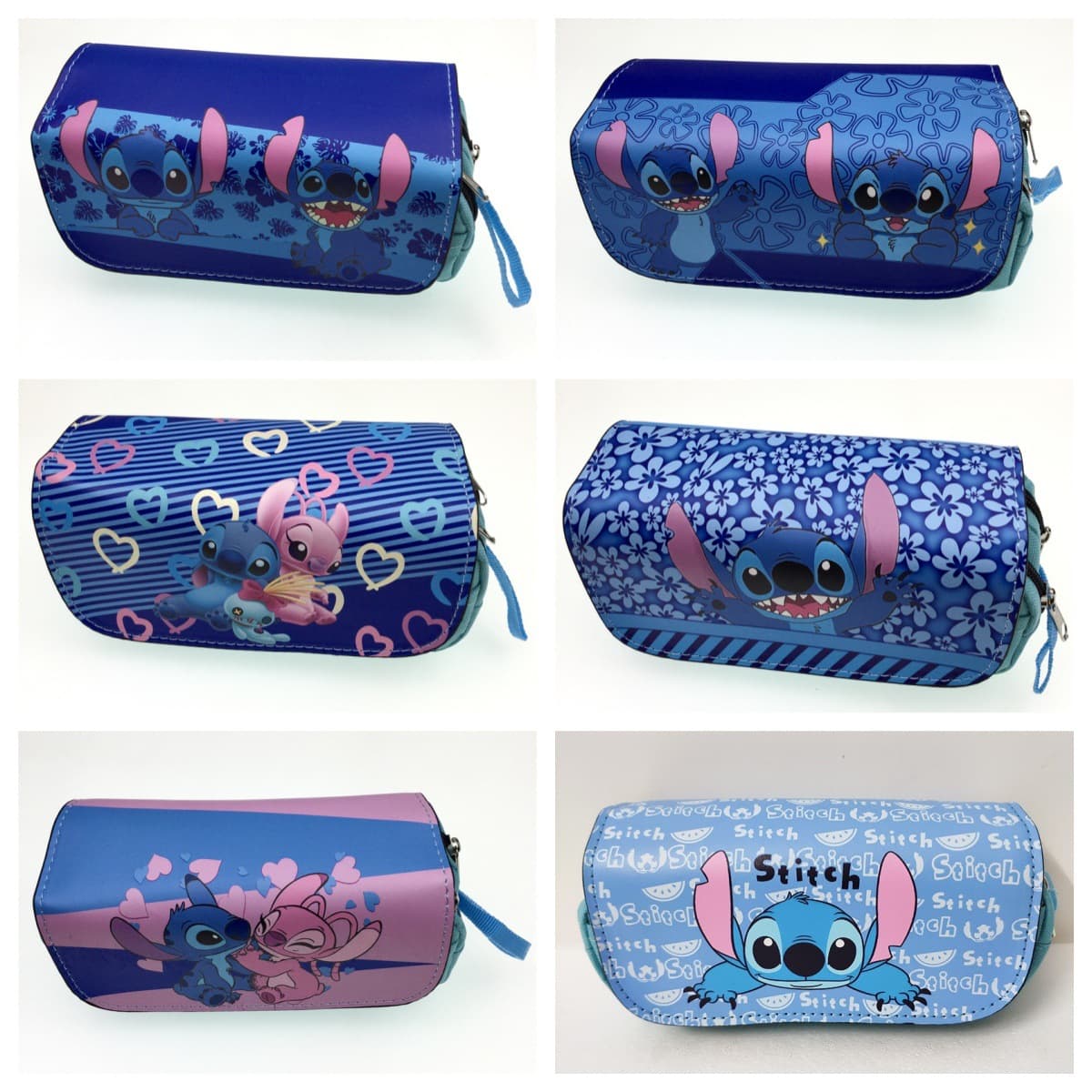 New blue big ears Stitch pencil bag Lilo and Stitch double-layer zipper pencil bag stationery bag