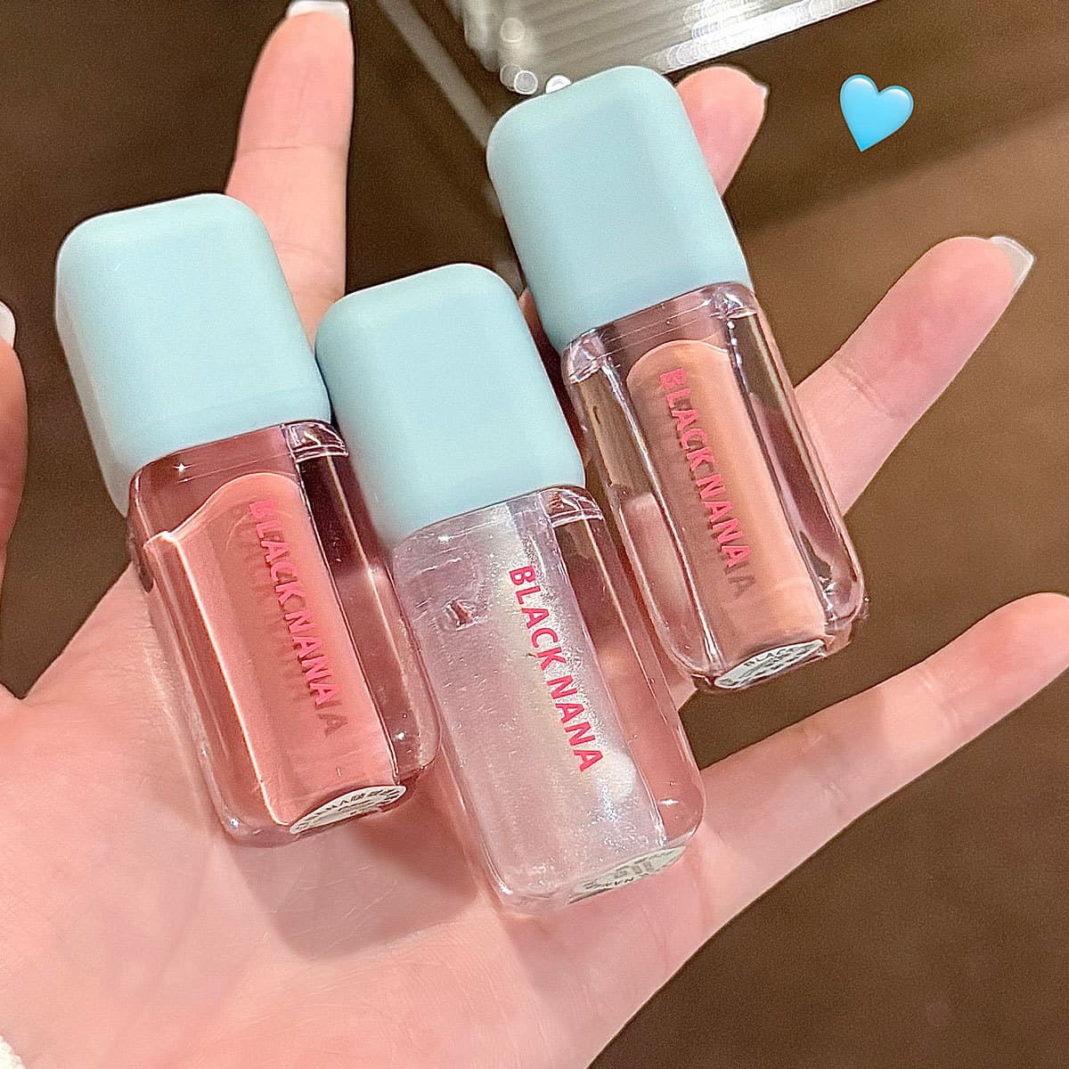 BLACK NANA Translucent Lip Gloss Small Square Water-Glossy Glass Jelly Lip Gloss Moisturizing Affordable Lip Glaze for Students