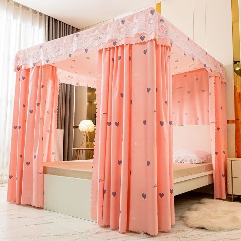 Light-Blocking Palace-Style Mosquito Net Bed Curtain Princess-Style Enclosed Integrated Dust-Proof Floor-Standing Double Bed for Home Use 1.8m