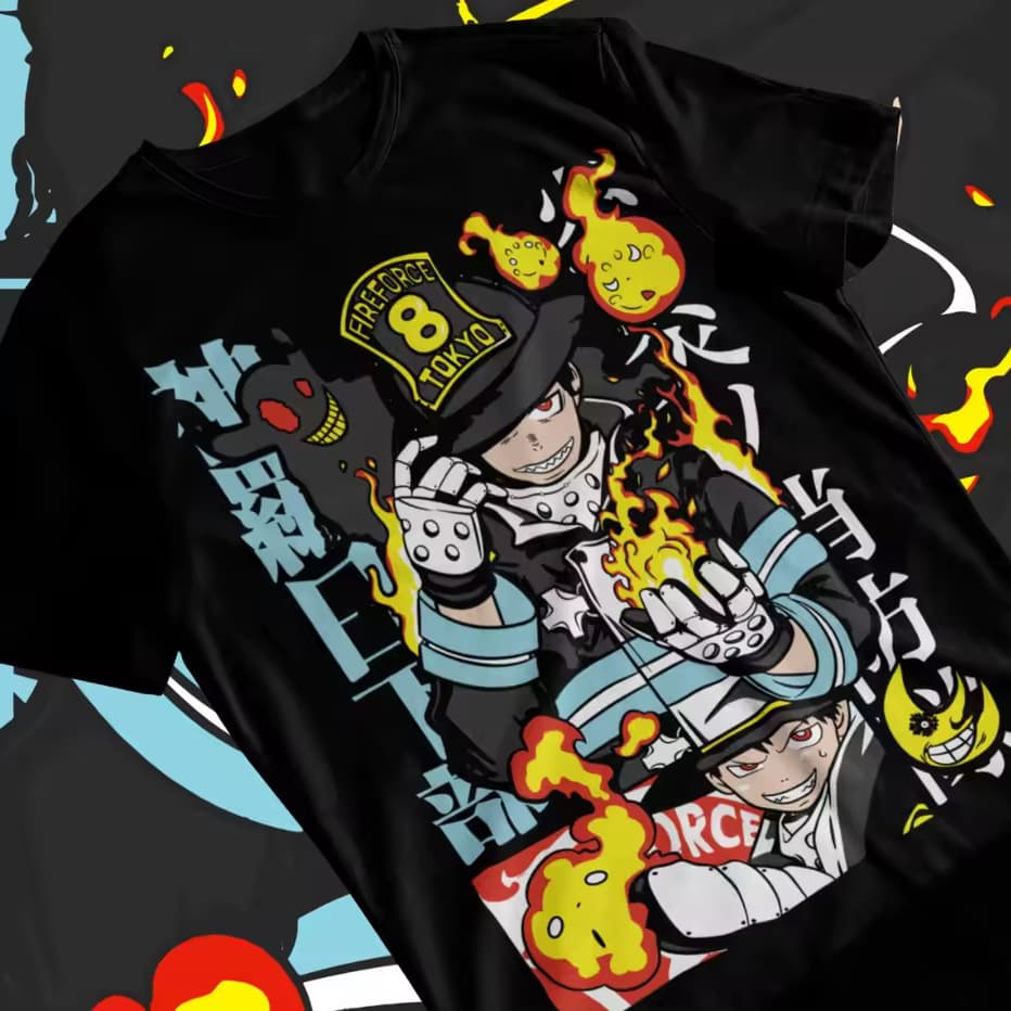 Fire Force Anime Short Sleeve T-Shirt Fashionable Unisex Loose Top Summer Cross-Border Casual Trend