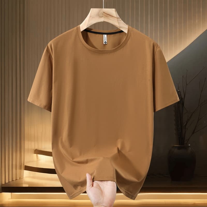 2025 New Plus Size Oversized Short Sleeve T-Shirt for Men, Trendy Summer Round Neck, Ice Porcelain Cotton