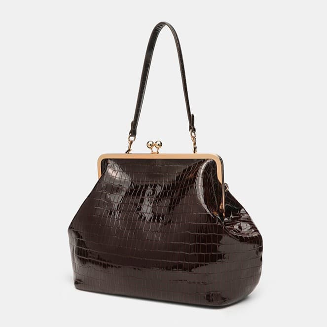 Cross-border retro stone pattern bag, women's large clip bag, fashionable light luxury shoulder handbag, three-dimensional gold bag
