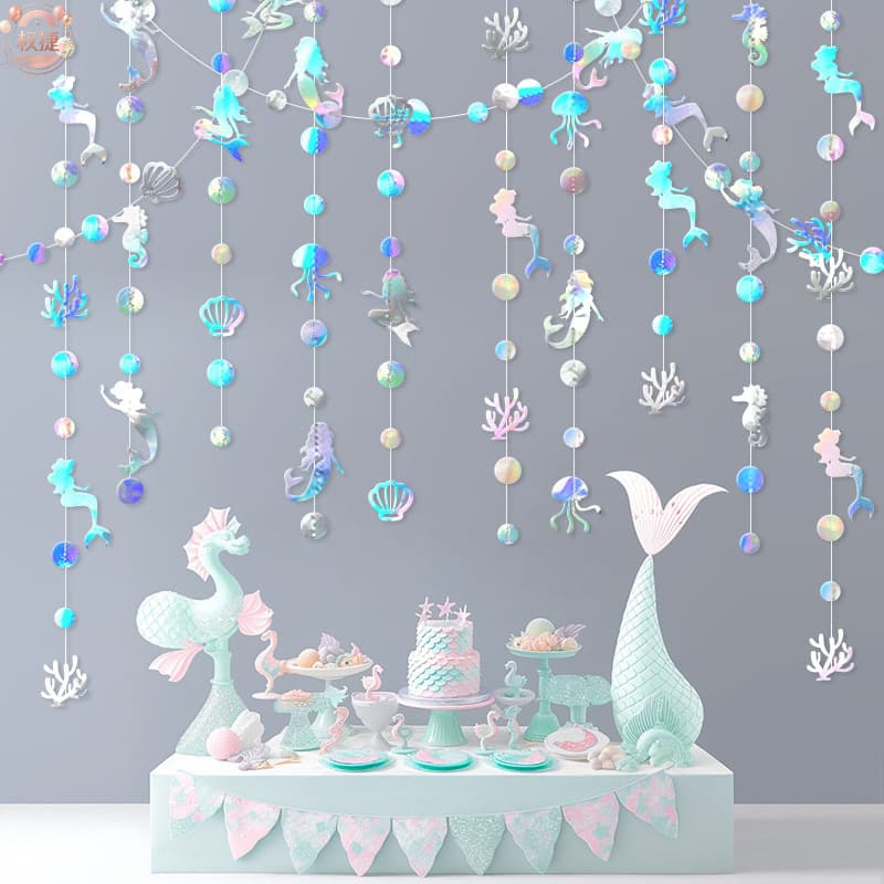 Amazon Ocean Series Mermaid Shell Latte Art Seaweed Seahorse Hanging Ornament Birthday Party Decoration