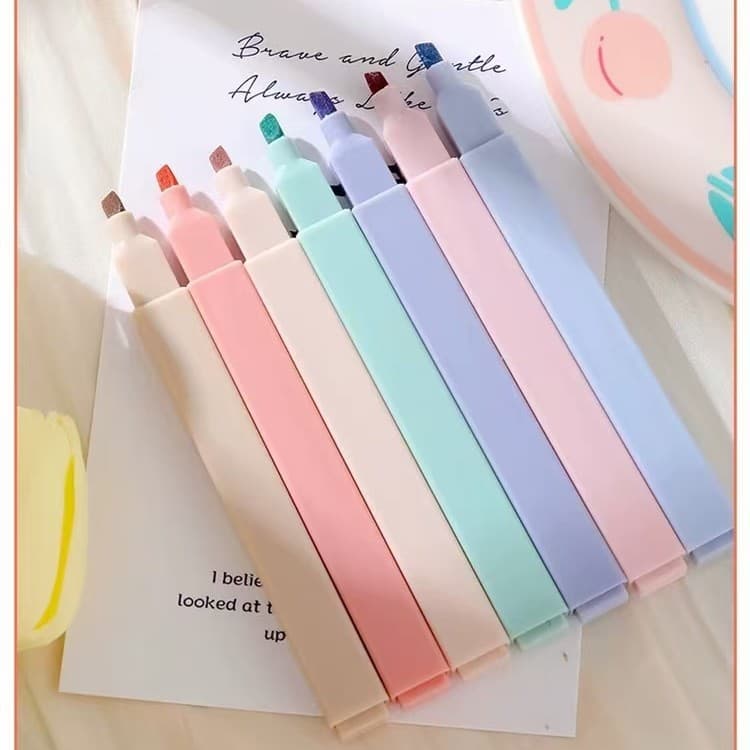 6-Pack Creative Doodle Soft Tip Fluorescent Highlighters, Morandi Color Eye-Protective Tone, Key Marker Pens for Journaling