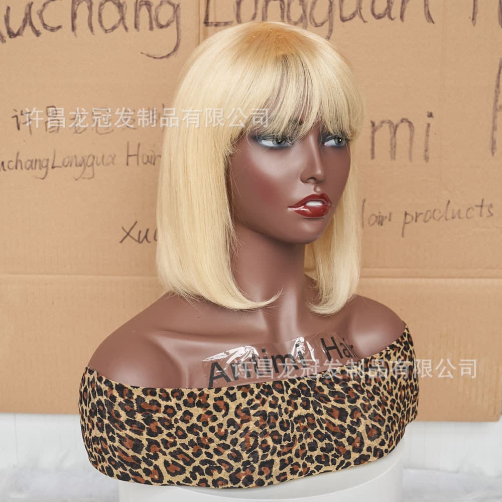 Amazon Factory 10-Inch Real Human Hair 613# Blonde Bob Wig Full Machine-Made Cap 613 Blonde