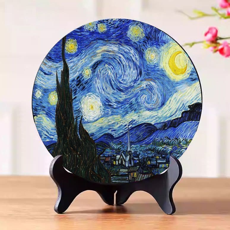 Van Gogh Oil Painting Style American-design Activated Charcoal Carving, Bar Cabinet/Living Room/TV Unit "Sunflowers & Starry Night" Ornament