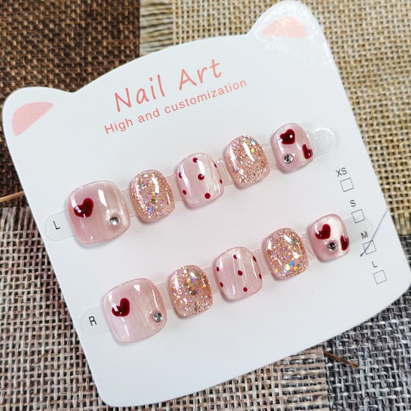 Handmade Flash Cat Eye Kids Wearable Nails for Ages 3-6-12, Simple and Fashionable Children's Nail Stickers, Whitening Effect