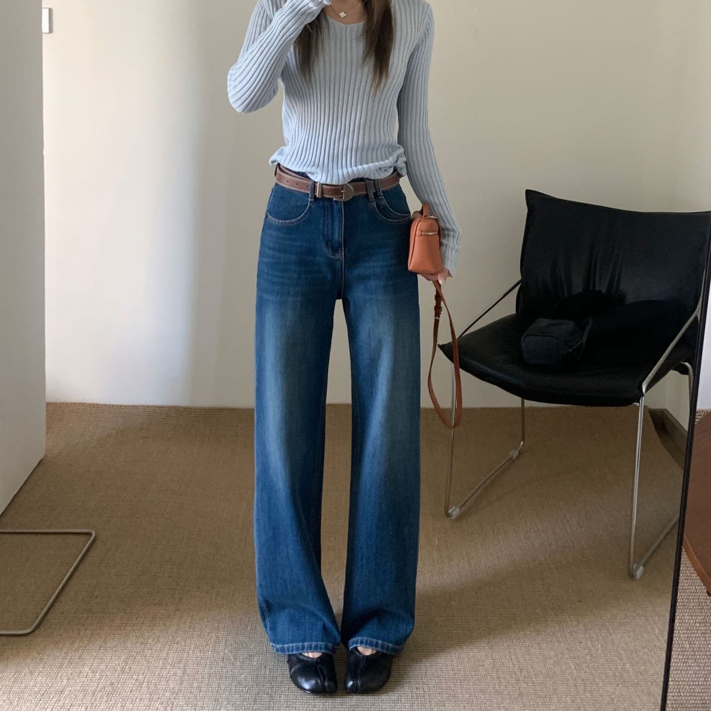 Autumn TOP European-made Guangzhou thirteen-line straight pants with drapey cover back pockets 360-degree elastic jeans with belt 13350
