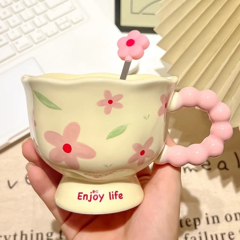 Tulip Ceramic Mug High-Appearance Water Cup Gift Box Set for Women Teachers Souvenir Birthday Gift Cup
