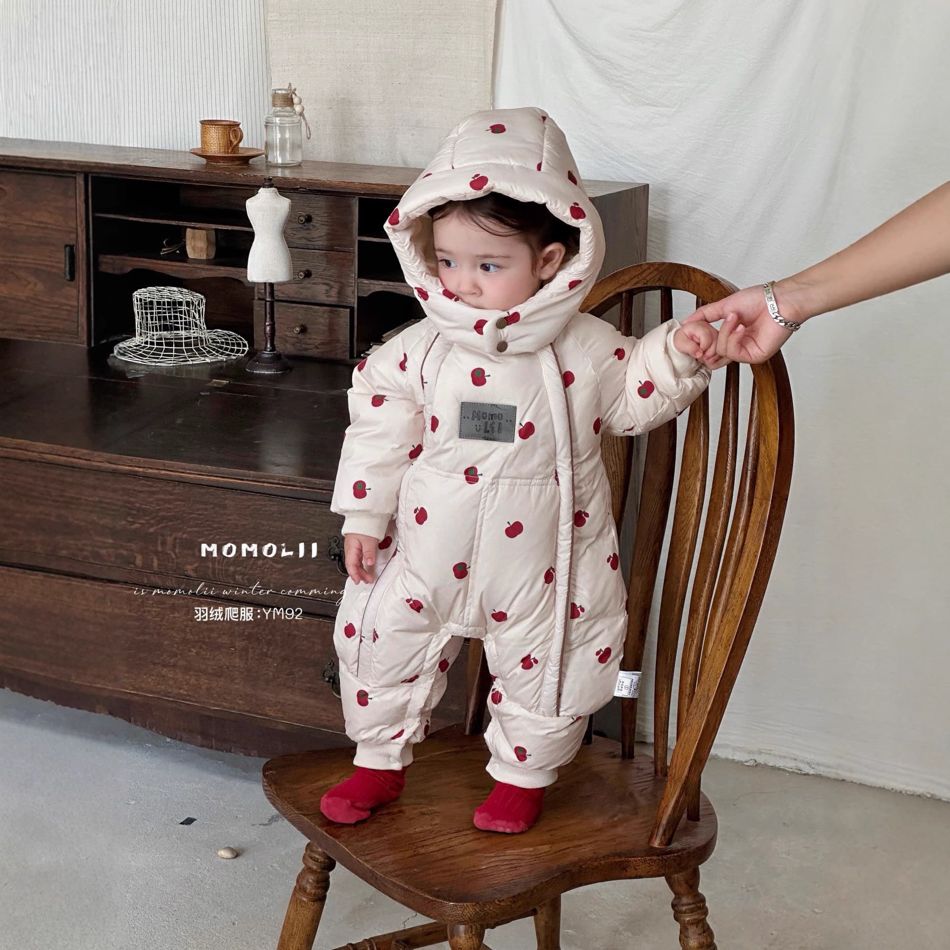 Momoli infant jumpsuit down jacket, winter thickened baby hooded down romper, clothing outerwear warm