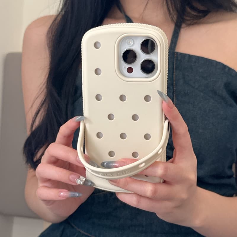 Silicone Clog Phone Case Without Rhinestones for Apple 16 Pro Max, Premium Japanese Korean Style, Women's