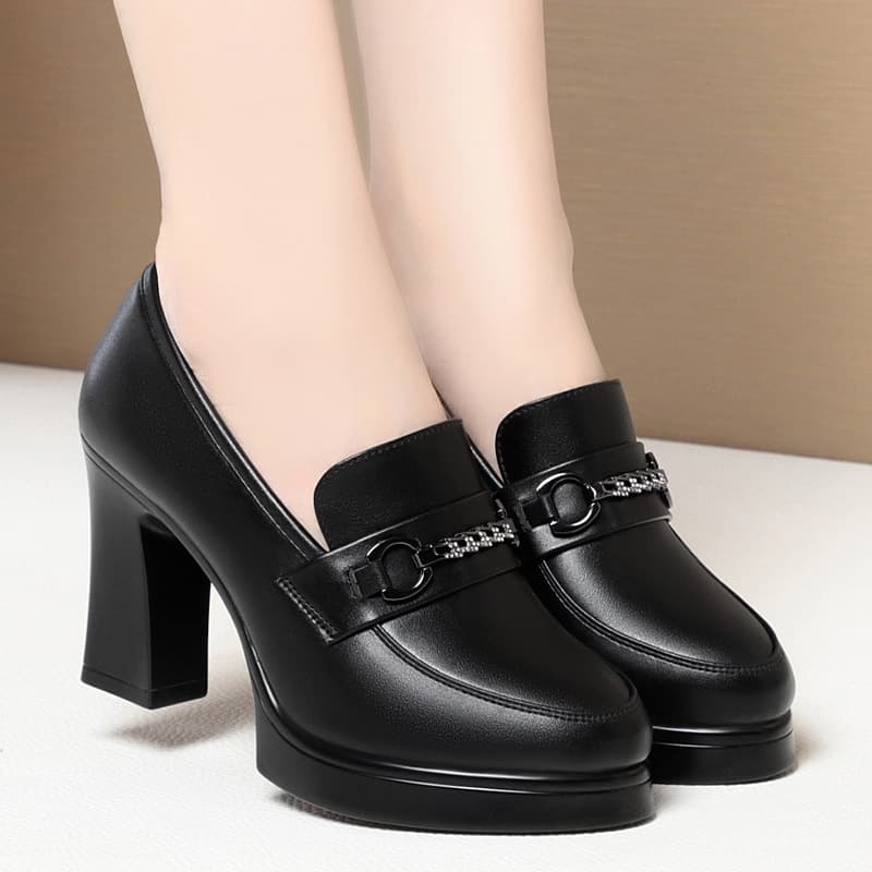 Dropshipping Flight Attendant Work Shoes Women Black Leather Shoes Flat Round Toe Soft Sole Office Professional Single Shoes Spring Autumn Women Shoes