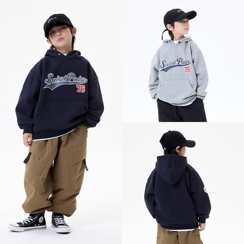 Boys' Hoodie 2025 Autumn/Winter New Children's Letter Print Hooded Top Handsome Boy's Fleece-Lined Long-Sleeve Trendy
