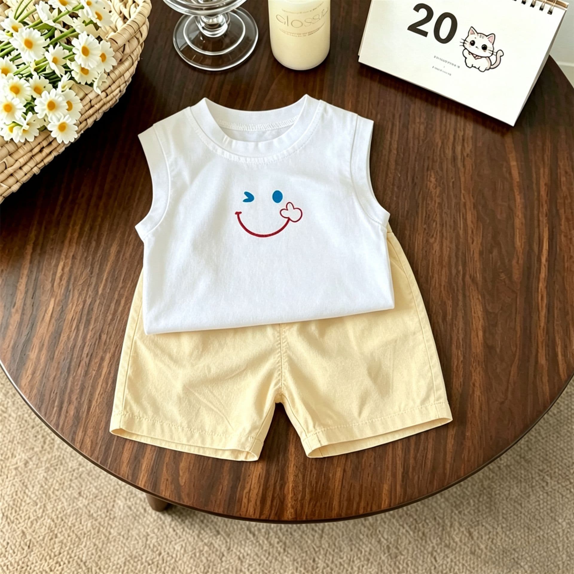 Children's clothing, boys' fashionable baby clothes, summer children's pure cotton vest shorts suit split boy baby summer clothing