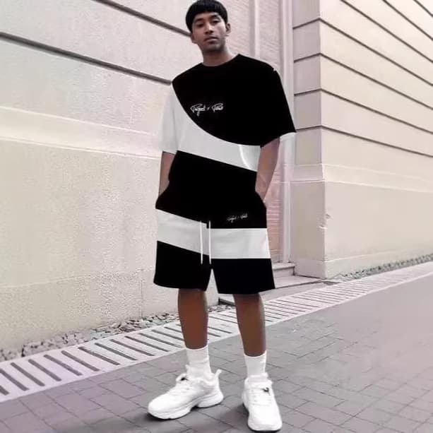 2026 New Cross-Border Europe and America Fashion Men's Matching Short Sleeve T-Shirt and Shorts Digital Print Short T-Shirt Set