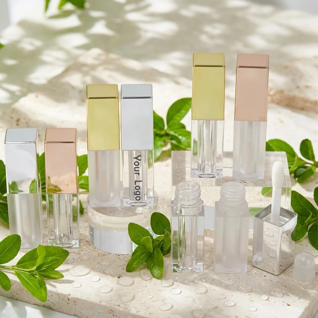 CY057 In Stock Large Brush Head 4ML Rose Gold Silver Square Liquid Lip Gloss Oil Lipstick Lip Gloss Tube Packaging Container