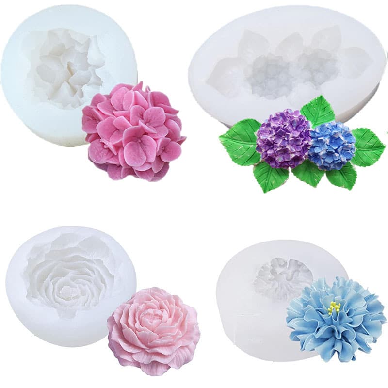 Hydrangea Flower Candle Silicone Mold Peony Aromatherapy Candle Diffuser Stone Cake Baking Flower Decoration