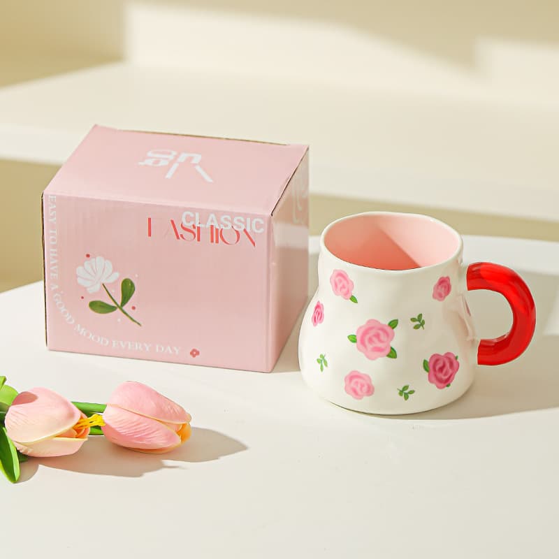 Korean Ins Style Hand-Painted Underglaze Ceramic Mug, Cute Niche Flower Tea Coffee Cup, Gift for Women
