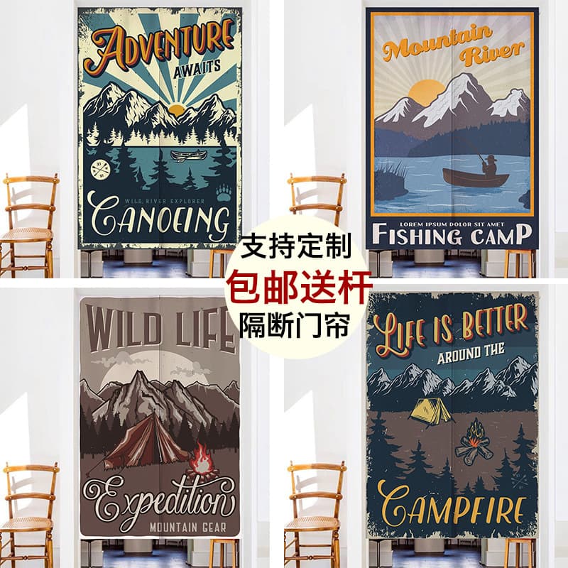 American Style Bedroom Partition Curtains Retro Cloth Art Dormitory Decor Camping Half Curtains Modern Minimalist Commercial Hanging Curtains