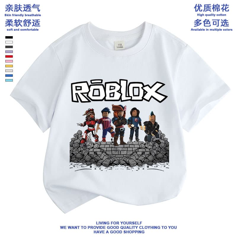 Roblox Boys and Girls Summer Cotton Short Sleeve T-Shirt Children's Casual Tee