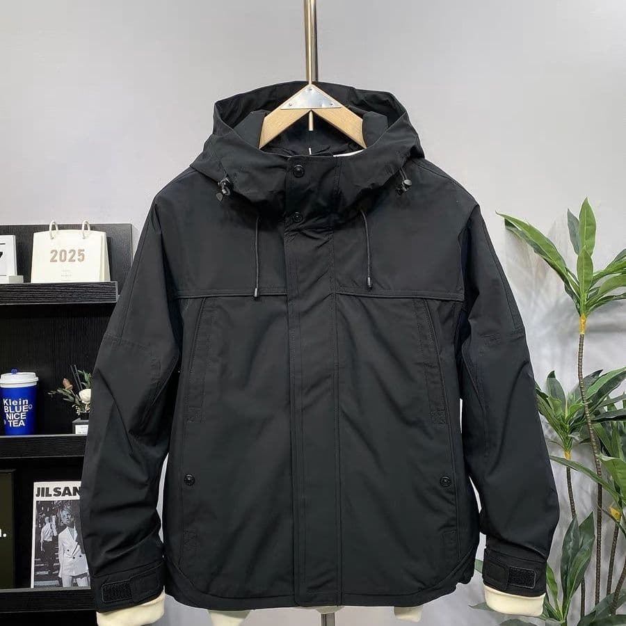 2025 New Spring/Autumn Men's Hooded Jacket, Casual Solid Color Versatile Minimalist Workwear Loose Windbreaker