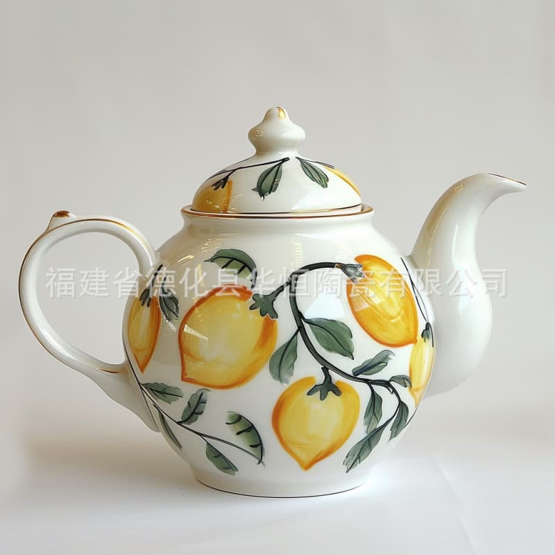 Export Original Ceramic Teapot Custom Creative Lemon Decal Modern European Straight Handle Pear-Shaped Teapot
