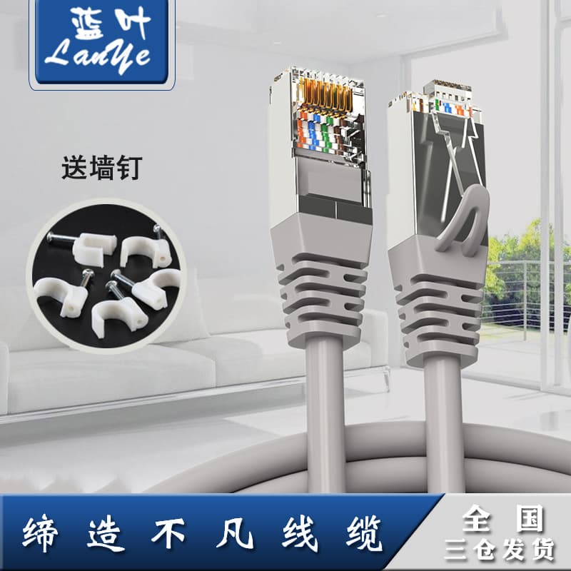 Blue Leaf Network Cable for Home Use Cat6a/Cat5/Cat6 Indoor/Outdoor Computer Gigabit High-Speed Broadband Cable with Connectors