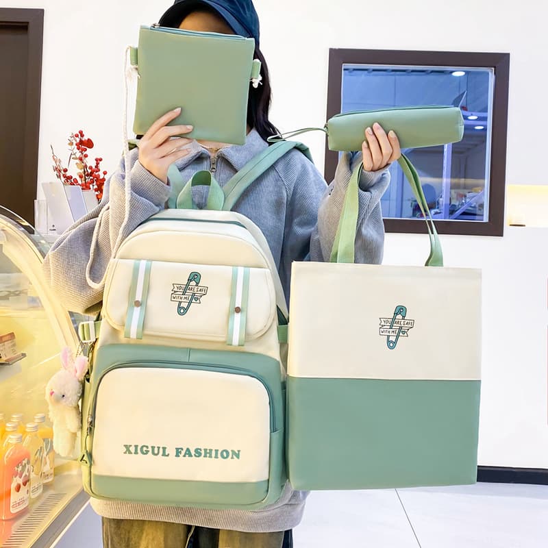 Korean Style Ins Harajuku Backpack for Women, Student Large Capacity New Outdoor Casual Multi-Piece Set Bag