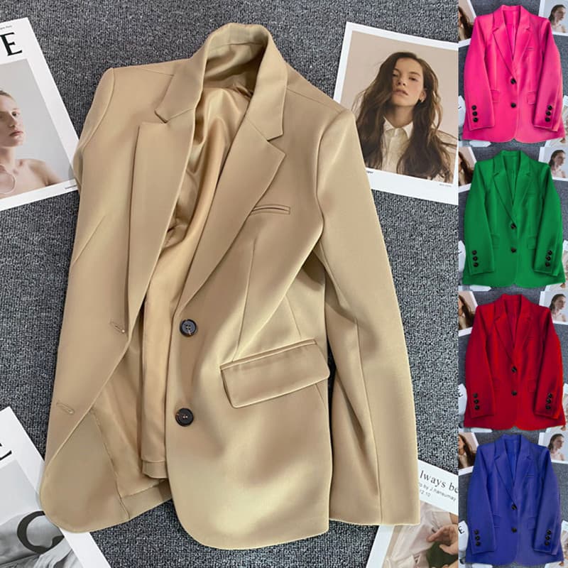 2025 Spring and Autumn Off-White Blazer for Women, Elegant Commuting Long-Sleeve Blazer with Polyester Patchwork