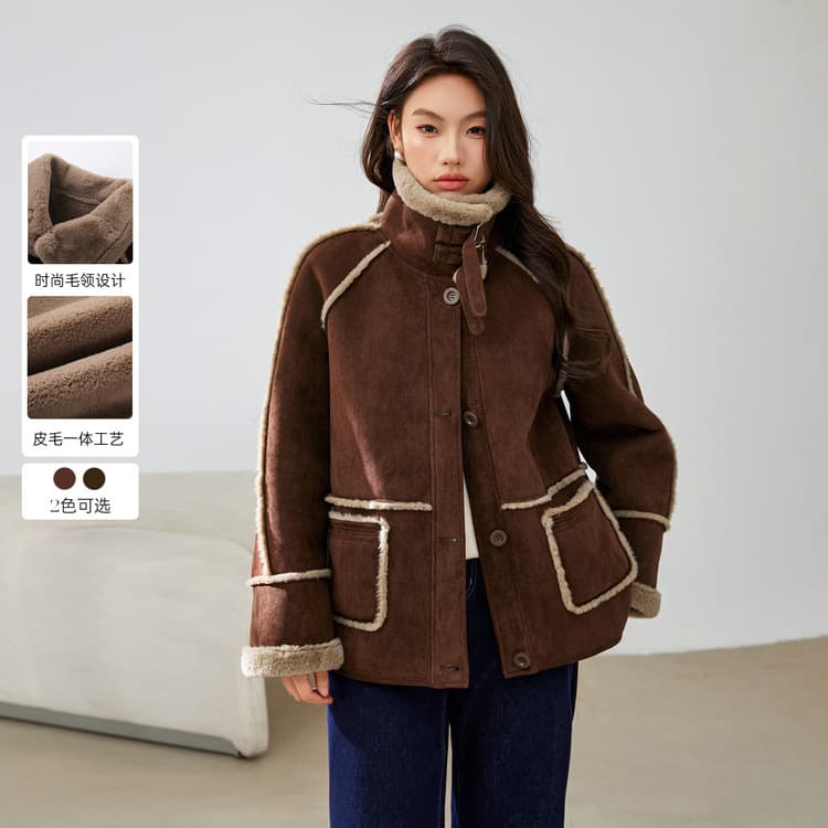 [Retro Caramel Macchiato Fur-lined Jacket] Slim & Plus Size Women's Spring New Arrivals