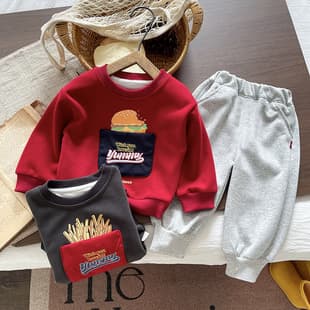 Baby Boy & Girl Fall Outfit Set 2026 New Trendy French Fry Print Sweatshirt & Jogger Two-Piece Wholesale