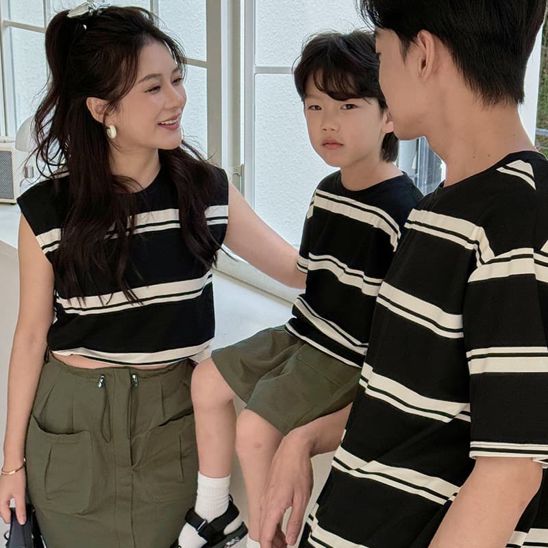 2026 Summer New High-End Loose Trendy Striped Korean Short Crop Top Mother-Daughter Set