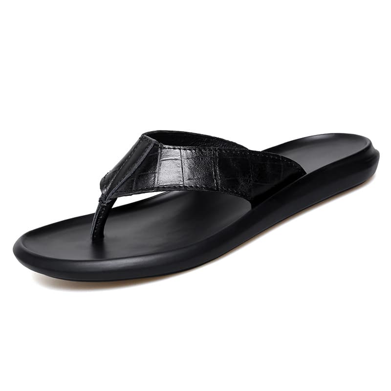 5003 Men's Flip Flops Summer Embossed Cowhide Leather Toe-Post Sandals Sports Casual Fashion Sandals for Men