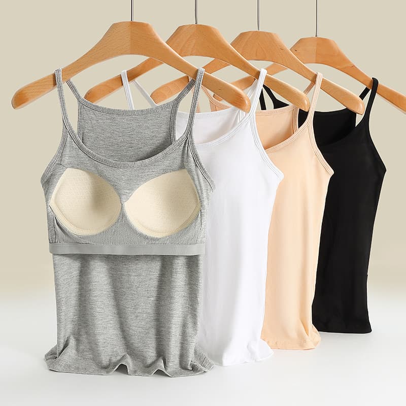 Xiamodai Wireless Strap Camisole Top for Women, Built-in Bra Pads, No-Bra Design, Innerwear Base Layer