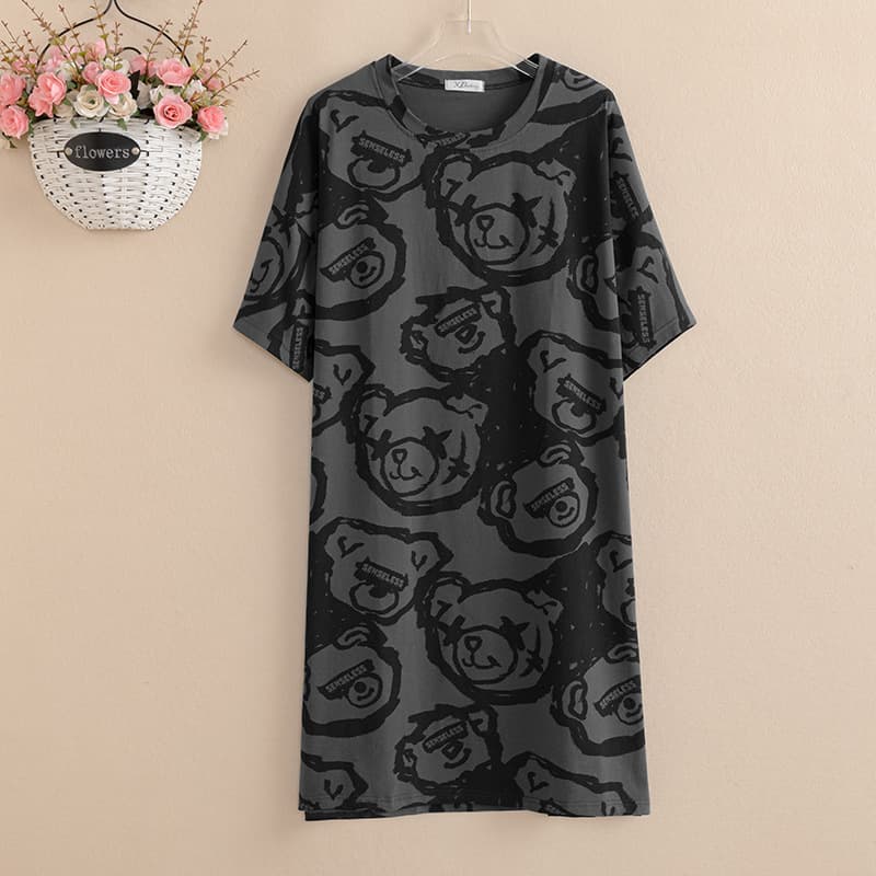 Mid-length Plus Size T-shirt Summer Thin Nightgown for Women Simple and Comfortable Cotton Cartoon Pajamas Loose Casual Home Clothes
