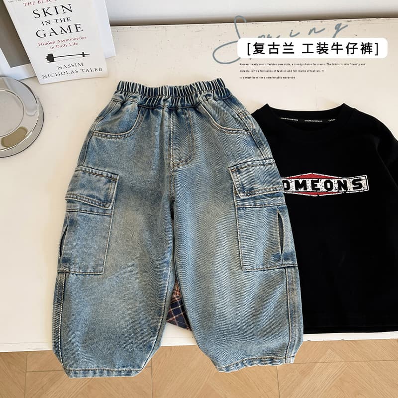 Valley of the Wind 2026 Spring New Stylish and Cool Children's Carpenter Jeans Versatile Loose Fit Boys' Pants New Arrival