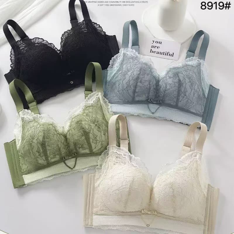 8919 Lace, Soft and Breathable 7A Antibacterial Anti-Sagging Seamless Side Boob Control, Adjustable Fixed Wide Straps