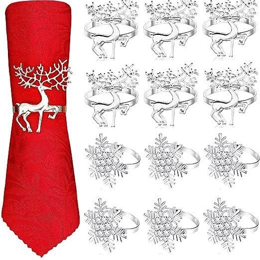 Amazon Bestseller Christmas Deer Napkin Ring Snowflake Alloy Napkin Holder Festive Table Decor