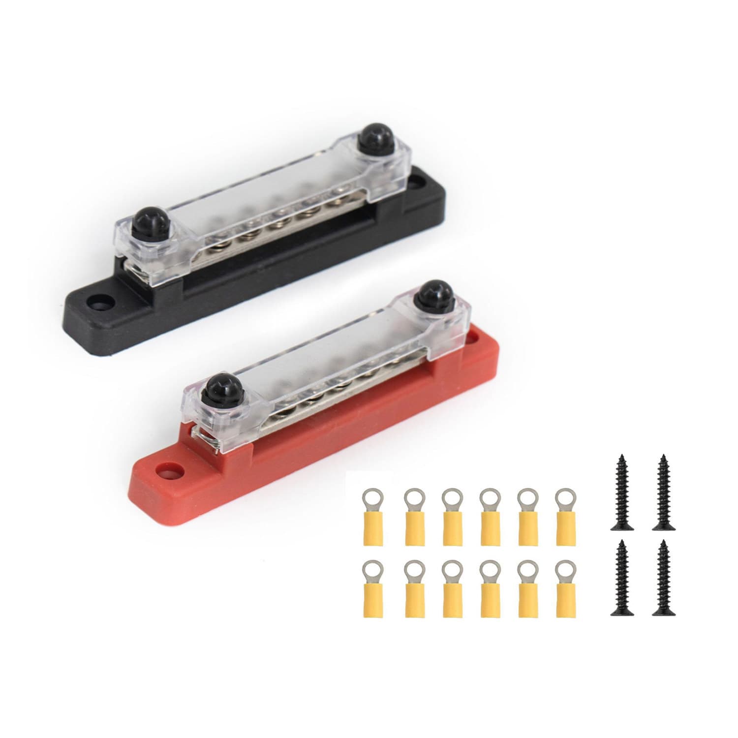 RV Yacht 6-Way Bus Bar 48V150A Terminal Block Straight Single Row with Transparent Cover Marine Accessories
