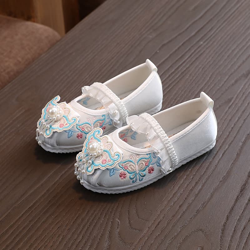 Girls' Spring New Embroidered Cloth Shoes, Children's Hanfu Shoes, Chinese-style with Horse-face Skirt, Retro Embroidered Shoes